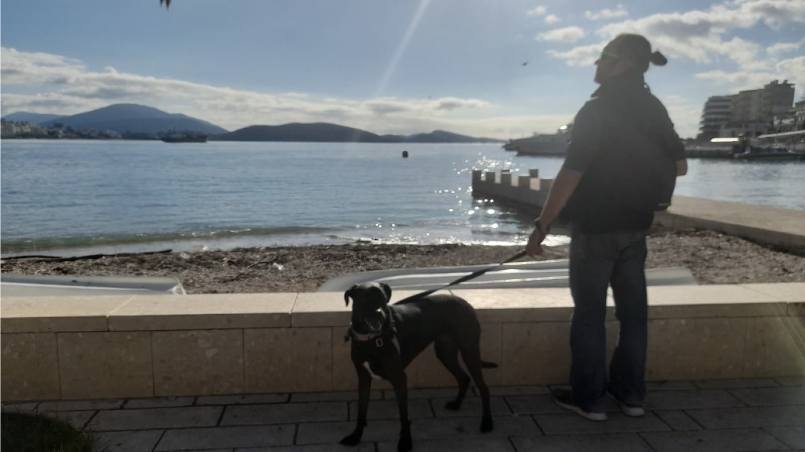 Tony walking Sage along the Sarandë promenade